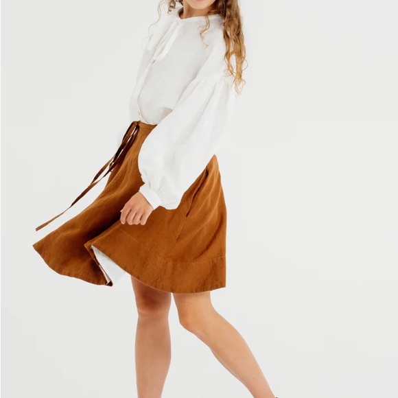 NWOT Son de Flor Linen Mini Wrap Skirt Warm Brown S-M - Picture 6 of 9